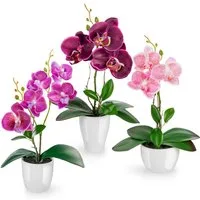 Kunstorchidee 3er Set künstliche Orchideen wie echt (35cm) in Hochglanz-Keramiktopf Orchidee, PASCH