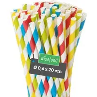 wisefood Trinkhalme 500-tlg., Papier-Strohhalme, bunt gestreift, Ø 0,6 x 20 cm, (500-tlg)