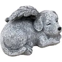 Stone and Style Gartenfigur Frostfeste Steinfigur Grabschmuck Hund mit Engelsflügeln