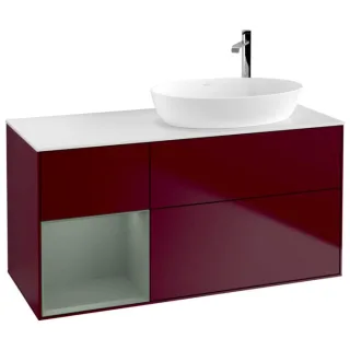 Villeroy und Boch Finion Waschtischunterschrank G921GMHB 120cm, Abdeckplatte white matt, Emotion, Regale Olive matt lacquer, Peony Matt