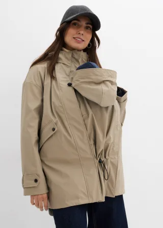 bonprix 6-in-1 wasserabweisende Umstandsjacke mit Trageeinsatz und herausnehmbarer Fleecejacke, beige, Gr.52, 6-in-1 Funktionsjacke mit 2 Einsätzen und herausnehmbarer Fleecejacke für die Schwangerschaft und danach
