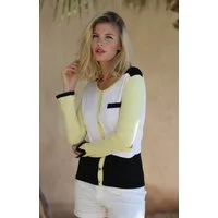 Passioni Cardigan Schwarzer, weißer und gelber Farbblock Sommer Cardigan
