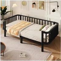 Flieks Kinderbett, Metallbett Kinderbett 90x200cm mit Lattenrost und Sicherheitsgeländer