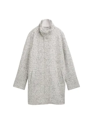 Denim Tom Tailor - Bouclé Wollmantel mit Stehkragen white black boucle - Gr. - S