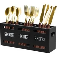 BlingBin Besteckhalter 3-fach Besteckorganizer aus Holz, großer Utensilienkorb, (1er Set, 1-tlg., 25 × 9 × 11 cm), für Messer, Gabeln, Löffel und Küchenwerkzeuge