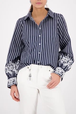 monari - Bluse mit Spitze marine gemustert - Gr. - 34
