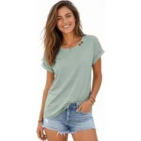 SUBLEVEL Kurzarmshirt Damen Leichtes Sommer Shirt T-Shirt V-Neck Basic-Shirt Rundhals
