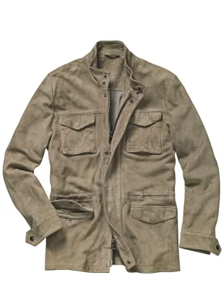 Mey & Edlich Herren Oldtimer-Lederjacke Grau Obermaterial: Ziegenveloursleder