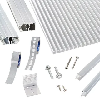 Polycarbonat Stegplatten | Terrassendach-Set | hochwertigem Alu Verlegeprofil | 16 mm | glasklar