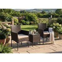 SONGMICS Gartenlounge-Set Balkonmöbel, Tisch und 2 Stühle, für Terrasse, Balkon, Garten, (3-tlg., 2 Gartenstuhl, 1 Gartentisch, mit Kissen), Gartenmöbel-Set, aus PE-Polyrattan, Terrassenmöbel, braun-taupe