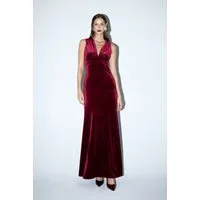 adL Abendkleid Langes Samtkleid mit V-Ausschnitt