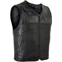 MDM Motorradweste Herren schwarz Camo Kutte mit perforierten Leder, Hunter Club Weste Kutte mit einem Black Camo Muster und Perforiertem Leder