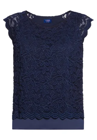 Vera Mont - Blusentop dunkelblau/grau - Gr. - 44