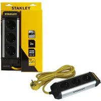 STANLEY ALU Mehrfachstecker 3-Fach Schalter 2m Kabel Mehrfachsteckdose (IP20), Steckdosenleiste IP20 Mehrfachsteckdose Steckerleiste 2m