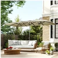 Outsunny Sonnenschirm mit Kurbel, 451 x 264 cm, UV Schutz 50+, LxB: 451x264 cm, Doppelsonnenschirm, windfest Gartenschirm, aus Aluminium, für Balkon, Terrasse, Garten, Cremeweiß