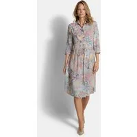 GOLDNER Sommerkleid Elegantes Viskosekleid mit Patch-Muster Midikleid mit Hemdkragen, Knopfleiste, Taschen, Knielänge und Halbarm