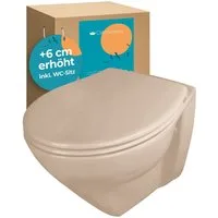 Calmwaters Tiefspül-WC Wand-WC spülrandlos mit Erhöhung, wandhängend, Wandmontage, Spülrandlos, +6 cm, Bahamabeige, WC-Sitz Absenkautomatik, 08AB6260
