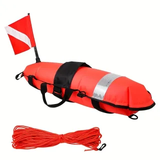 Spearfishing Buoy Hi-Visibility Inflatable Torpedo Buoy Float Signal With Dive Safety Flag Suitable for Scuba Diving Fre