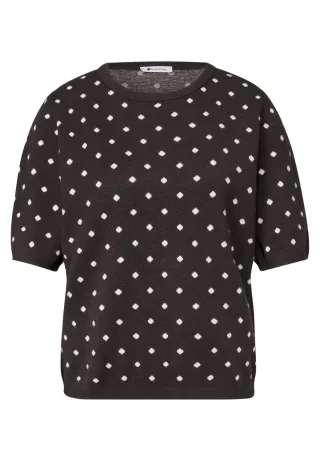 Street One - Kurzarm Pullover mit Rundhals und Muster black coffee - Gr. - 38