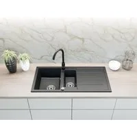Faizee Möbel Granitspüle Granitspüle 100x50 cm mit Armatur Spülbecken Küche, Eckig, 100/17 cm, aus Granit, (Komplett-Set), Mit Küchen-Armatur Mit Komplett-Siphon-Set