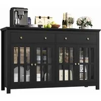 Homfa Sideboard Küchenschrank, Buffetschrank mit 2 Schubladen 4 Glastüren 140x40x91cm weiß