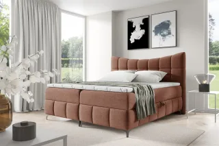 Boxspringbett Schlafzimmerbett CHARLES PREMIUM 160x200cm Stoff Aragon Rostbraun