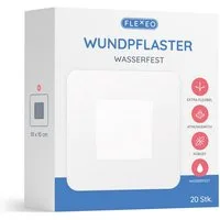 FLEXEO Wundpflaster wasserfest (20 St), transparent 10x10cm, effektive Wundabdeckung, Duschpflaster