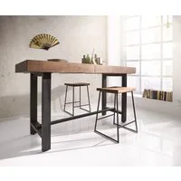 DELIFE Bartisch Blokk, Akazie Braun 165x60 cm mit Metallbeine Bartisch