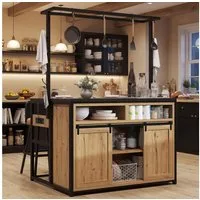 Celya Küchenbuffet Küchenschrank mit Arbeitsplatte und Stromanschluss (183cm hoher mit Hängeregal, Offene Fächer und Schiebetüren)