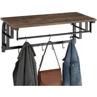 tectake Garderobe Kleiderständer, 66 x 30 x 27 cm, Industrial Style, Holz und Stahl (Flurmöbel Westwood, in Industrial Holz dunkel, rustikal), Ausgestattet mit Ablage & 5 abnehmbaren Haken, große Hängestange