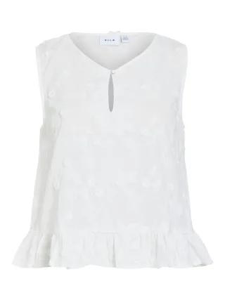 VILA - VISIMONE V-NECK S/L TOP Snow White - Gr. - 36