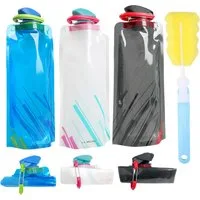 FELIXLEO Trinkflasche Faltbare Trinkflasche 3 Stueck 700ml Wasserflasche mit Buerste