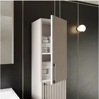Karen Badmöbel-Set Hochschrank Liana, (Optionaler Hochschrank, 1-St., Hochschrank mit Türen & Regalen), Pastellfarben, Riffeloptik, Bügelgriffe, Softclose