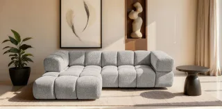 Ecksofa Designersofa BLANCHE in Stoff Puente Beige Ottomane Links