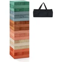 COSTWAY Stapelspielzeug, Wackelturm Holz mit 54 Bausteine & Tragetasche