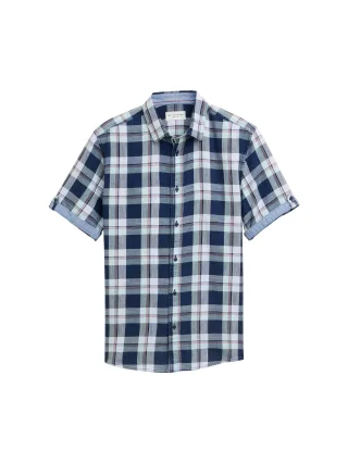 Tom Tailor - Regular Fit Kurzarmhemd mit Karomuster indigo mint green check - Gr. - M