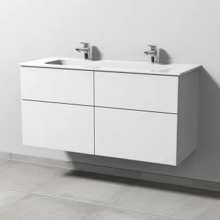 Sanipa 3way Keramik-Set Design Keramik-Doppelwaschtisch und Unterbau mit 4 Auszügen, Weiß-Soft SM48343