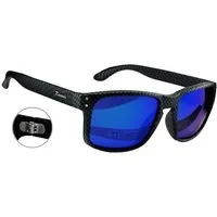 Rennec Sonnenbrille (Sonnenbrille Herren Carbon Look Polarisiert Blau Verspiegelt, Markenbrille Motorsport Rechteckig) Stabile Brillenbügel mit 3in2 Edelstahl Doppelgelenke