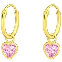 Order & Smile Schmuck Paar Ohrhänger Kleine Creolen mit Zirkonia Herz gold aus Silber 925