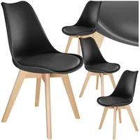 tectake Esszimmerstuhl Küchenstuhl Scandi-Design, gepolsterte Sitzfläche, 49 x 53 x 82 cm (Polsterstuhl Frederikke in schwarz, 4 St), ergonomische Form, massive Holzbeine, bodenschonende Filzgleiter