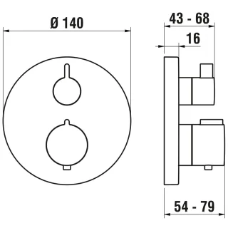 LAUFEN 2-Griff-Brausethermostat, Unterputz, TWINTHERM, 1 Mischwasserabgang, 1-Weg-Mengenregulierung, HF905474423000