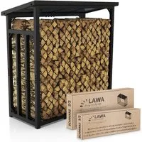 LAWA Living and Lifestyle Kaminholzregal außen mit Dach Unterstand Holz Metall Stapelhilfe, BxTxH:188,00x70,00x188,00 cm, verzinkt, wetterfest