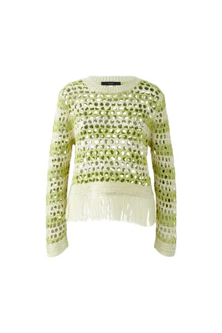 Oui - Pullover in Netzoptik offwhite green - Gr. - 42