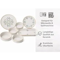 Hermia Concept Frühstücks-Geschirrset 6 Tellern, 2 Platten und 6 Schüsseln Dieses Set 100 % Keramik (14-tlg), 6 Personen, Keramik, Steinzeug, spülmaschinenfest und mikrowellengeeignet