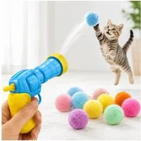 Jungengel Tier-Beschäftigungsspielzeug Katzenspielzeug Ballwerfer interaktiv Spielzeugpistole Katzen, Mechanischer Pompon-Ballwerfer mit 20 weichen Pomponbällen