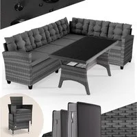 Casaria Gartenlounge-Set Lissabon, (17-tlg), Polyrattan WPC Esstisch Eckbank Gartenstühle 15cm Kissen 7cm Auflagen