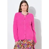 Ulla Popken Strickjacke Strickjacke Ajourmuster Rundhals Langarm