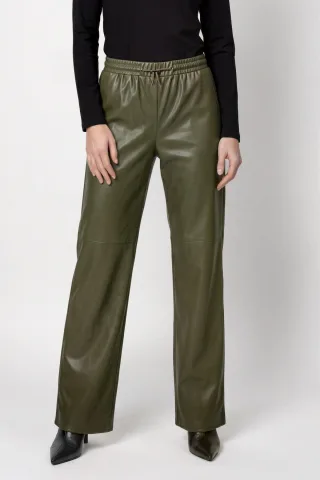 monari - Wide Leg Hose mit Lederoptik olive - Gr. - 34