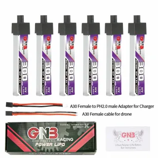 6Pcs Gaoneng 3.8V 300mAh 60C 1S LiHV Battery A30 Plug With Adapter Cable for Happymodel Mobula6