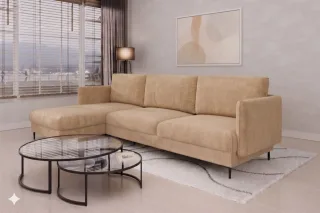 Ecksofa Designersofa HELMER Stoff Vibe Beige Ottomane Links